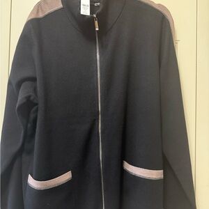 chicos xxl zipper cardigan with taupe sleeve emblishments